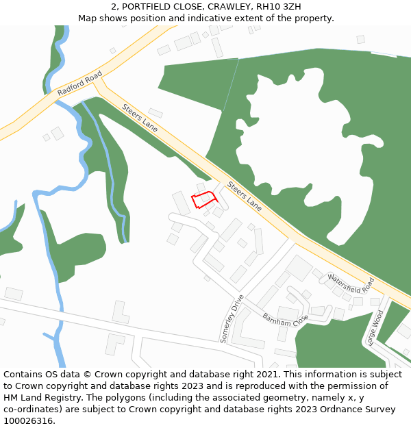 2, PORTFIELD CLOSE, CRAWLEY, RH10 3ZH: Location map and indicative extent of plot