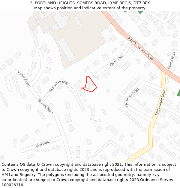 2, PORTLAND HEIGHTS, SOMERS ROAD, LYME REGIS, DT7 3EX: Location map and indicative extent of plot