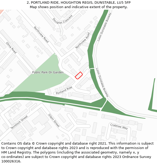 2, PORTLAND RIDE, HOUGHTON REGIS, DUNSTABLE, LU5 5FP: Location map and indicative extent of plot