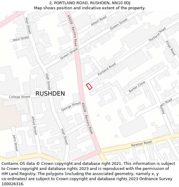 2, PORTLAND ROAD, RUSHDEN, NN10 0DJ: Location map and indicative extent of plot