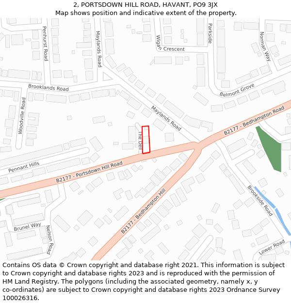 2, PORTSDOWN HILL ROAD, HAVANT, PO9 3JX: Location map and indicative extent of plot