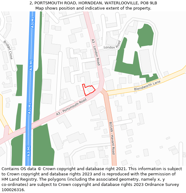 2, PORTSMOUTH ROAD, HORNDEAN, WATERLOOVILLE, PO8 9LB: Location map and indicative extent of plot