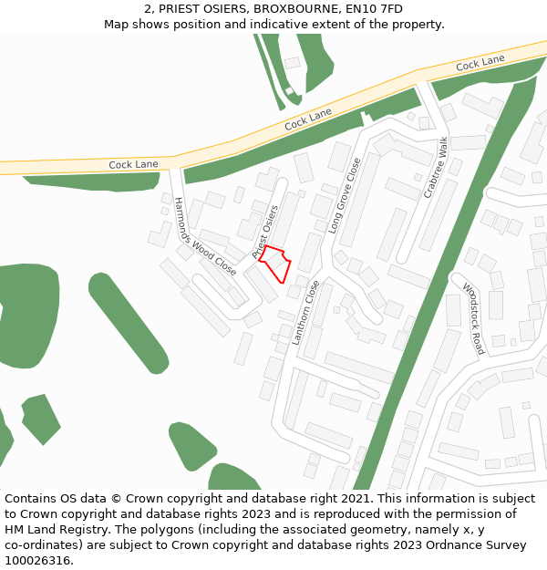 2, PRIEST OSIERS, BROXBOURNE, EN10 7FD: Location map and indicative extent of plot
