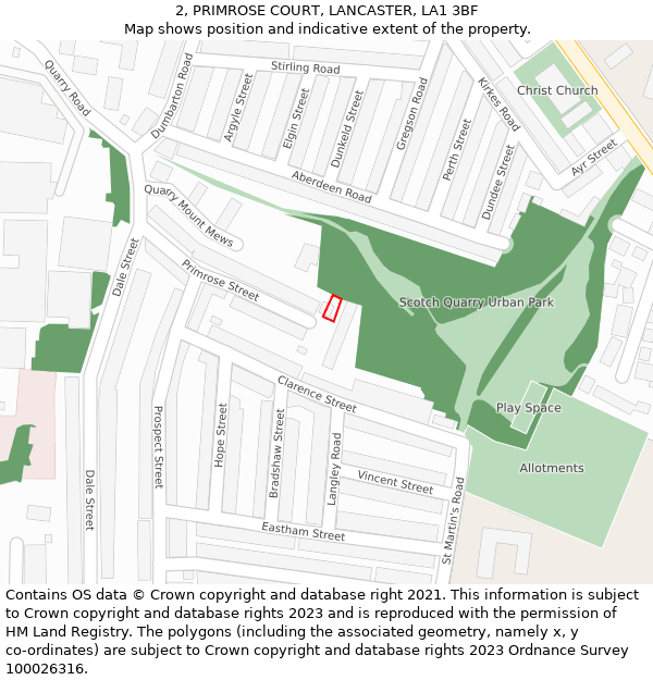 2, PRIMROSE COURT, LANCASTER, LA1 3BF: Location map and indicative extent of plot