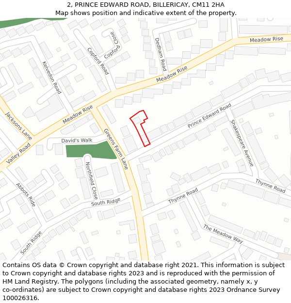 2, PRINCE EDWARD ROAD, BILLERICAY, CM11 2HA: Location map and indicative extent of plot