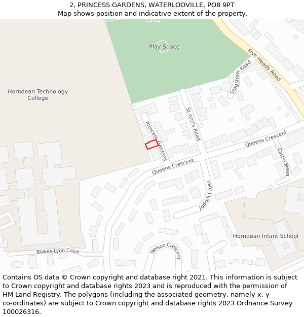 2, PRINCESS GARDENS, WATERLOOVILLE, PO8 9PT: Location map and indicative extent of plot