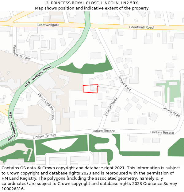 2, PRINCESS ROYAL CLOSE, LINCOLN, LN2 5RX: Location map and indicative extent of plot