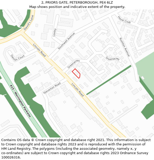 2, PRIORS GATE, PETERBOROUGH, PE4 6LZ: Location map and indicative extent of plot