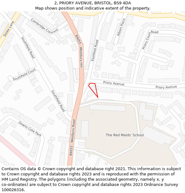 2, PRIORY AVENUE, BRISTOL, BS9 4DA: Location map and indicative extent of plot