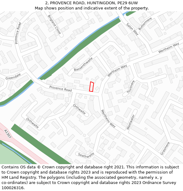 2, PROVENCE ROAD, HUNTINGDON, PE29 6UW: Location map and indicative extent of plot