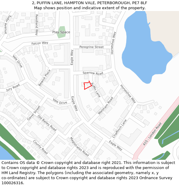 2, PUFFIN LANE, HAMPTON VALE, PETERBOROUGH, PE7 8LF: Location map and indicative extent of plot