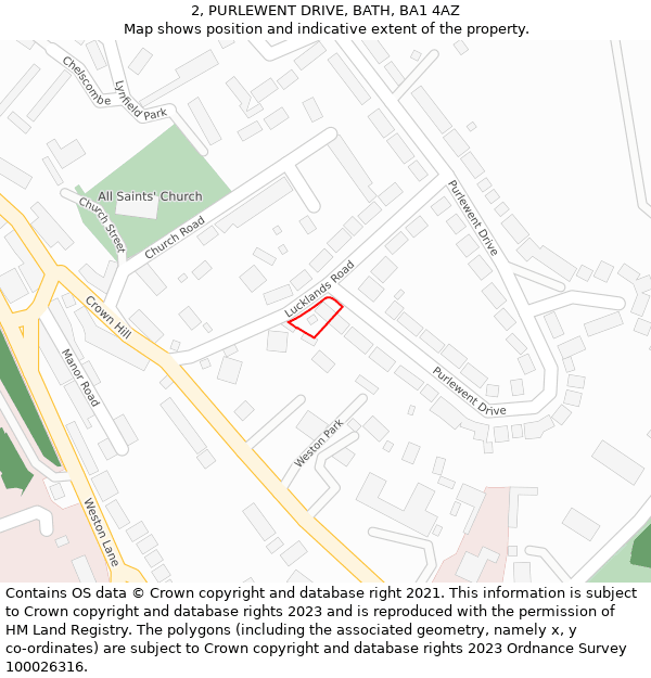 2, PURLEWENT DRIVE, BATH, BA1 4AZ: Location map and indicative extent of plot