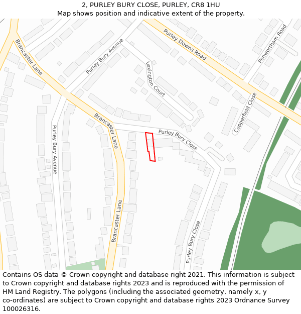 2, PURLEY BURY CLOSE, PURLEY, CR8 1HU: Location map and indicative extent of plot