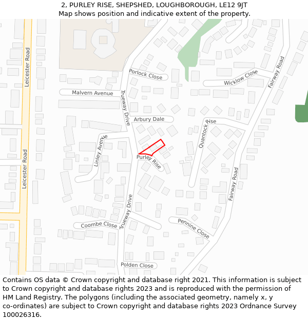 2, PURLEY RISE, SHEPSHED, LOUGHBOROUGH, LE12 9JT: Location map and indicative extent of plot