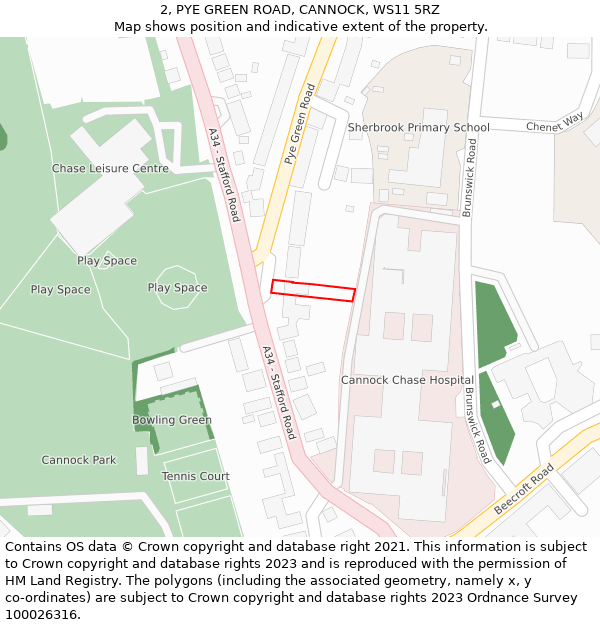 2, PYE GREEN ROAD, CANNOCK, WS11 5RZ: Location map and indicative extent of plot