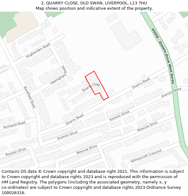 2, QUARRY CLOSE, OLD SWAN, LIVERPOOL, L13 7HU: Location map and indicative extent of plot
