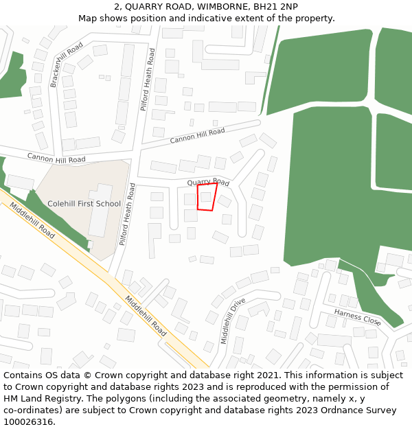 2, QUARRY ROAD, WIMBORNE, BH21 2NP: Location map and indicative extent of plot