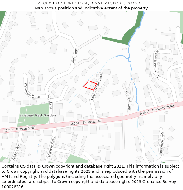 2, QUARRY STONE CLOSE, BINSTEAD, RYDE, PO33 3ET: Location map and indicative extent of plot