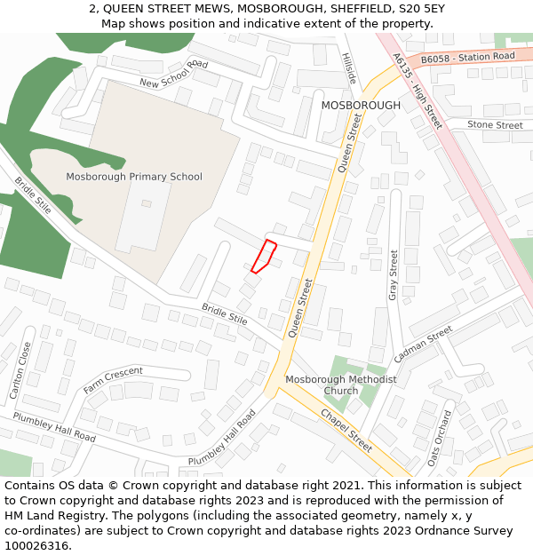 2, QUEEN STREET MEWS, MOSBOROUGH, SHEFFIELD, S20 5EY: Location map and indicative extent of plot