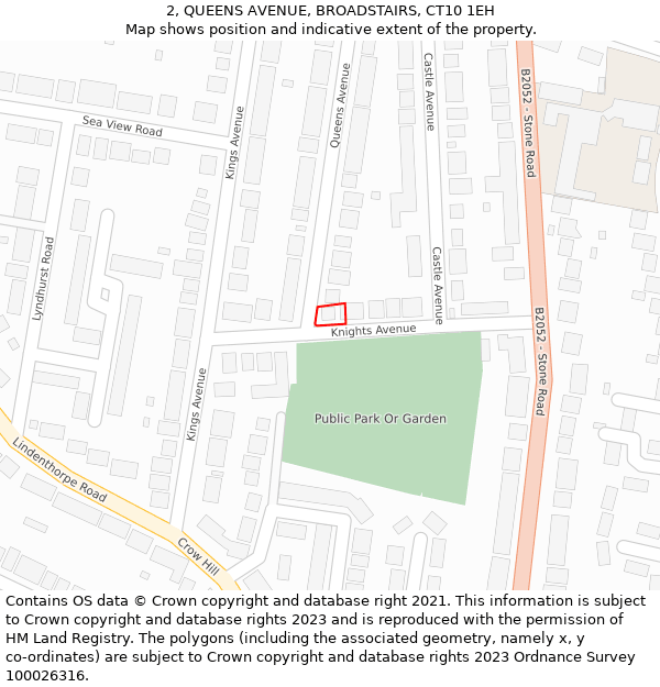 2, QUEENS AVENUE, BROADSTAIRS, CT10 1EH: Location map and indicative extent of plot