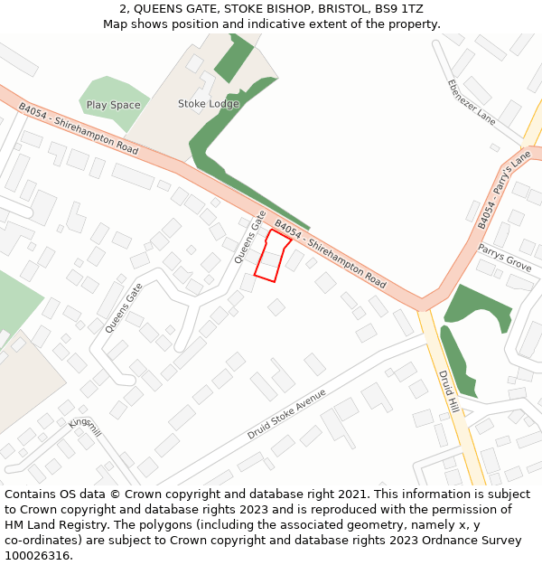 2, QUEENS GATE, STOKE BISHOP, BRISTOL, BS9 1TZ: Location map and indicative extent of plot
