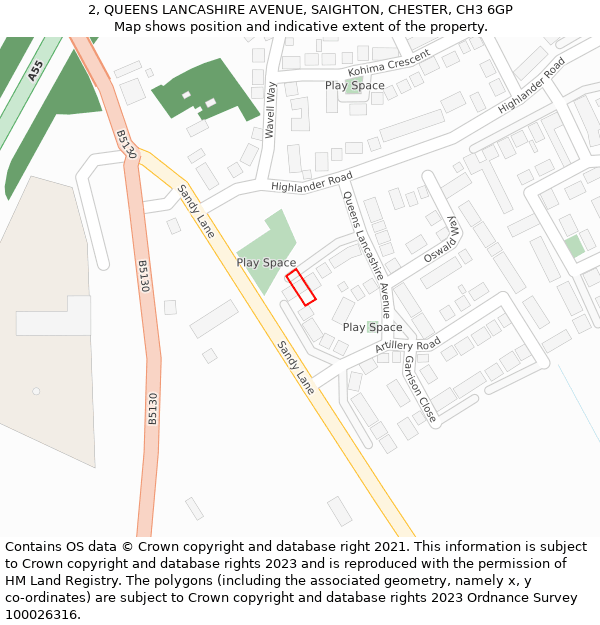 2, QUEENS LANCASHIRE AVENUE, SAIGHTON, CHESTER, CH3 6GP: Location map and indicative extent of plot