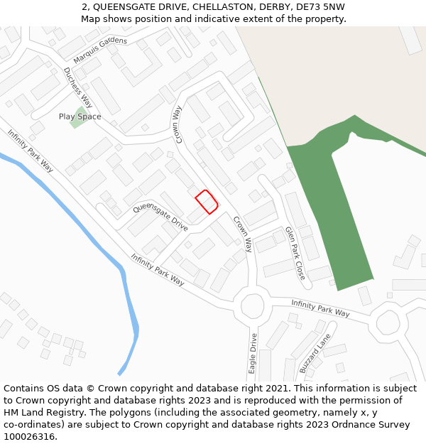 2, QUEENSGATE DRIVE, CHELLASTON, DERBY, DE73 5NW: Location map and indicative extent of plot