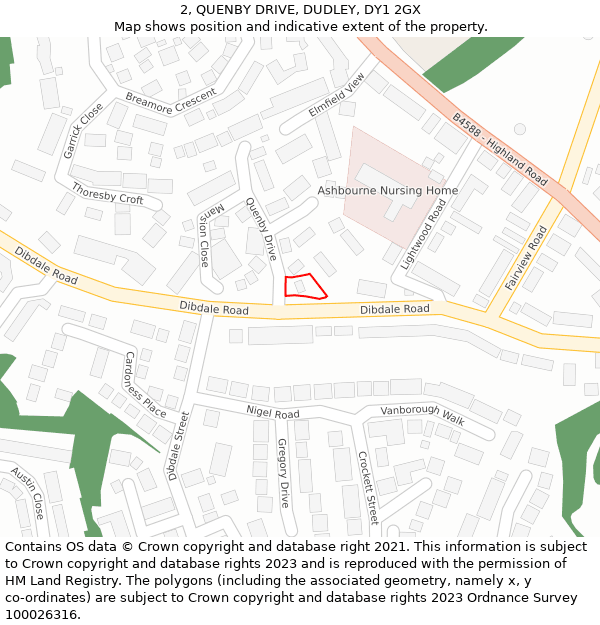 2, QUENBY DRIVE, DUDLEY, DY1 2GX: Location map and indicative extent of plot