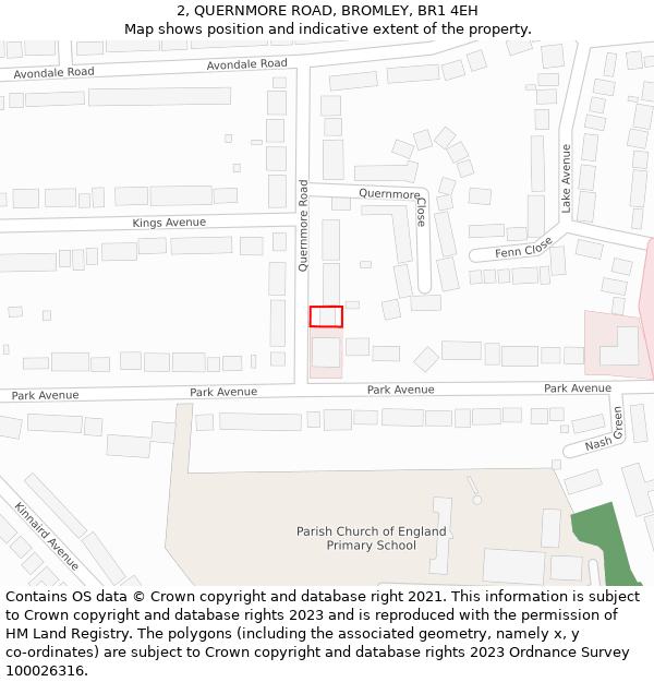 2, QUERNMORE ROAD, BROMLEY, BR1 4EH: Location map and indicative extent of plot