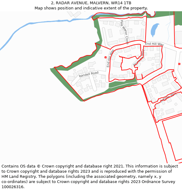 2, RADAR AVENUE, MALVERN, WR14 1TB: Location map and indicative extent of plot