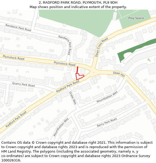2, RADFORD PARK ROAD, PLYMOUTH, PL9 9DH: Location map and indicative extent of plot