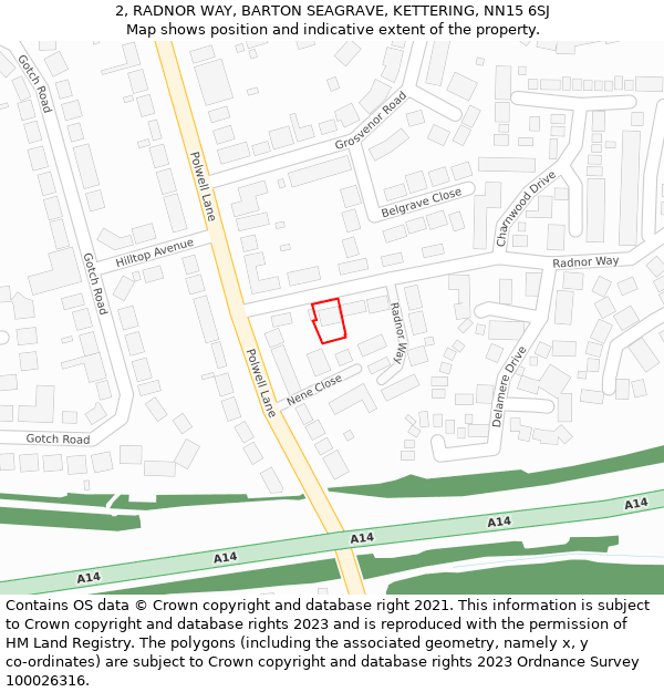 2, RADNOR WAY, BARTON SEAGRAVE, KETTERING, NN15 6SJ: Location map and indicative extent of plot