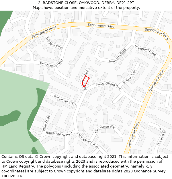 2, RADSTONE CLOSE, OAKWOOD, DERBY, DE21 2PT: Location map and indicative extent of plot