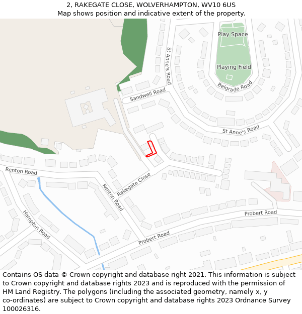 2, RAKEGATE CLOSE, WOLVERHAMPTON, WV10 6US: Location map and indicative extent of plot