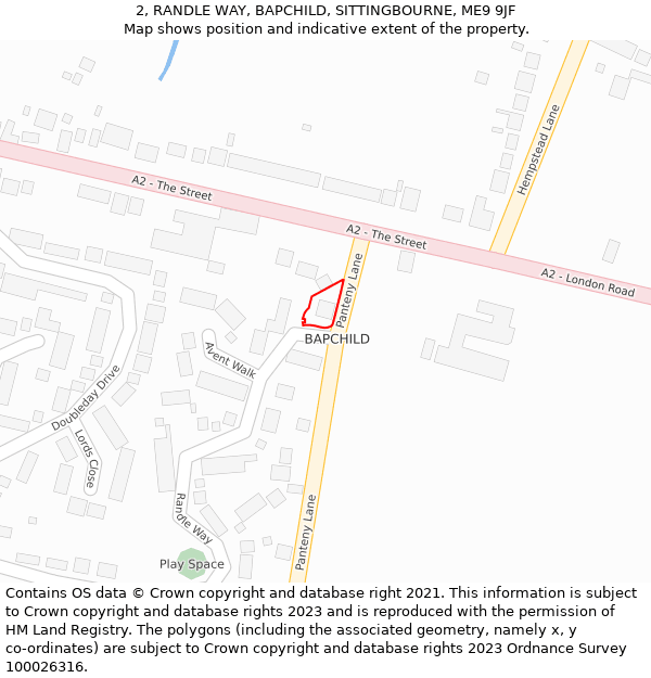 2, RANDLE WAY, BAPCHILD, SITTINGBOURNE, ME9 9JF: Location map and indicative extent of plot