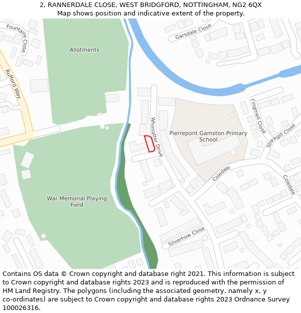 2, RANNERDALE CLOSE, WEST BRIDGFORD, NOTTINGHAM, NG2 6QX: Location map and indicative extent of plot