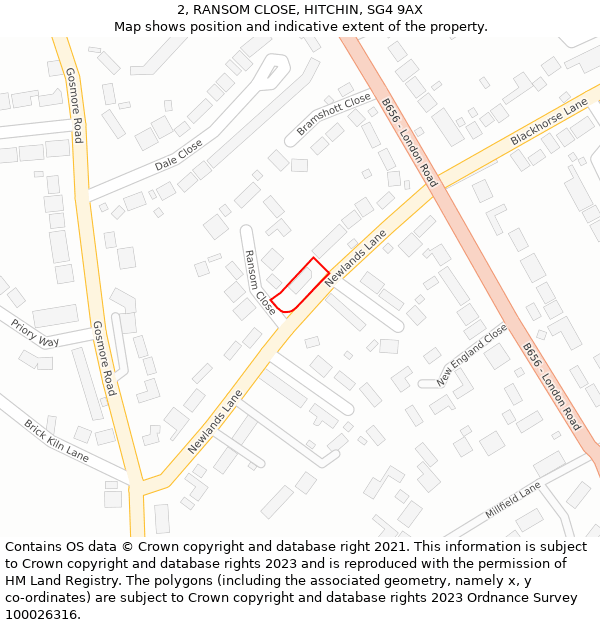 2, RANSOM CLOSE, HITCHIN, SG4 9AX: Location map and indicative extent of plot