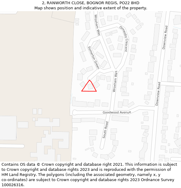 2, RANWORTH CLOSE, BOGNOR REGIS, PO22 8HD: Location map and indicative extent of plot