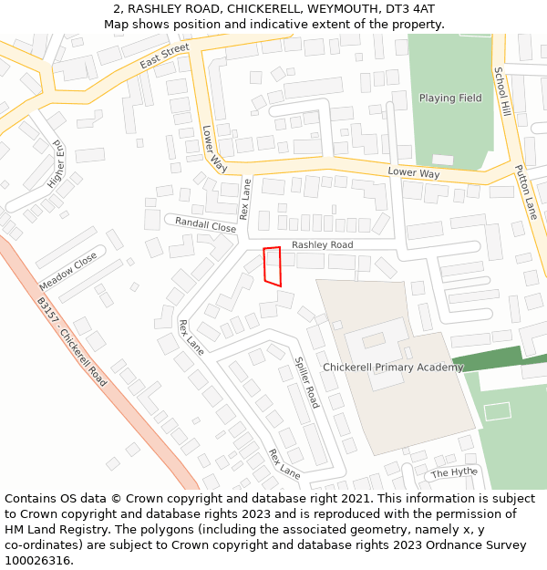 2, RASHLEY ROAD, CHICKERELL, WEYMOUTH, DT3 4AT: Location map and indicative extent of plot