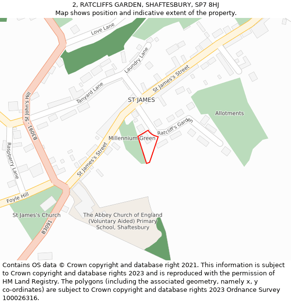 2, RATCLIFFS GARDEN, SHAFTESBURY, SP7 8HJ: Location map and indicative extent of plot