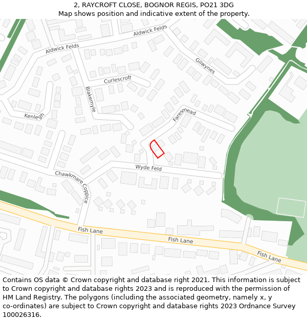 2, RAYCROFT CLOSE, BOGNOR REGIS, PO21 3DG: Location map and indicative extent of plot