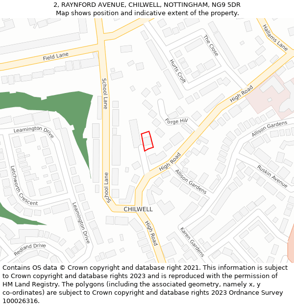 2, RAYNFORD AVENUE, CHILWELL, NOTTINGHAM, NG9 5DR: Location map and indicative extent of plot