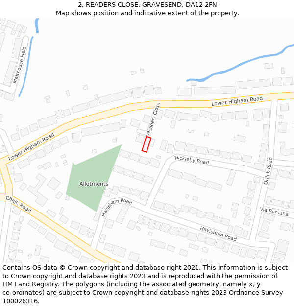 2, READERS CLOSE, GRAVESEND, DA12 2FN: Location map and indicative extent of plot