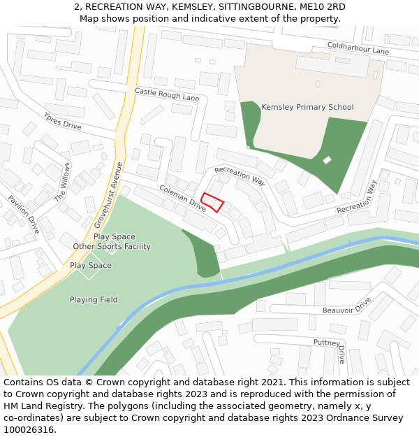 2, RECREATION WAY, KEMSLEY, SITTINGBOURNE, ME10 2RD: Location map and indicative extent of plot