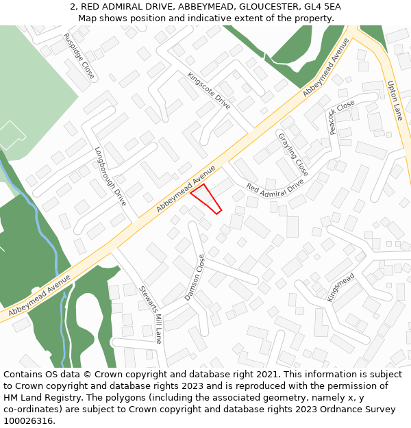 2, RED ADMIRAL DRIVE, ABBEYMEAD, GLOUCESTER, GL4 5EA: Location map and indicative extent of plot