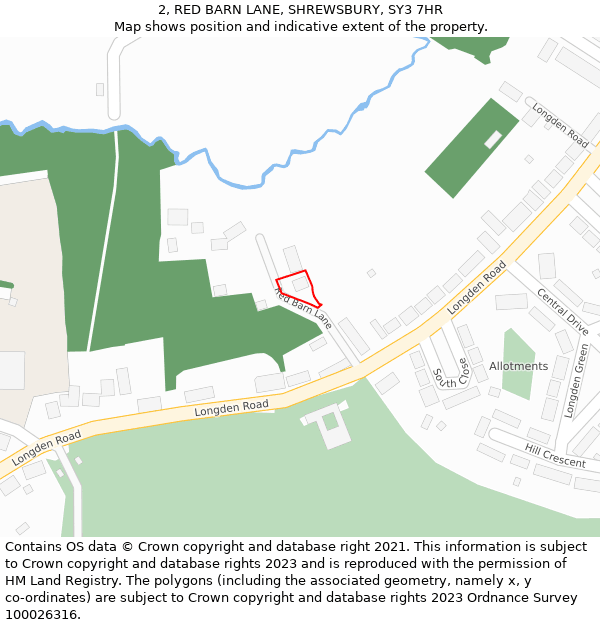 2, RED BARN LANE, SHREWSBURY, SY3 7HR: Location map and indicative extent of plot