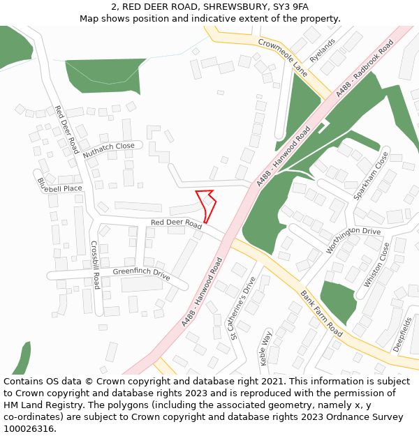 2, RED DEER ROAD, SHREWSBURY, SY3 9FA: Location map and indicative extent of plot