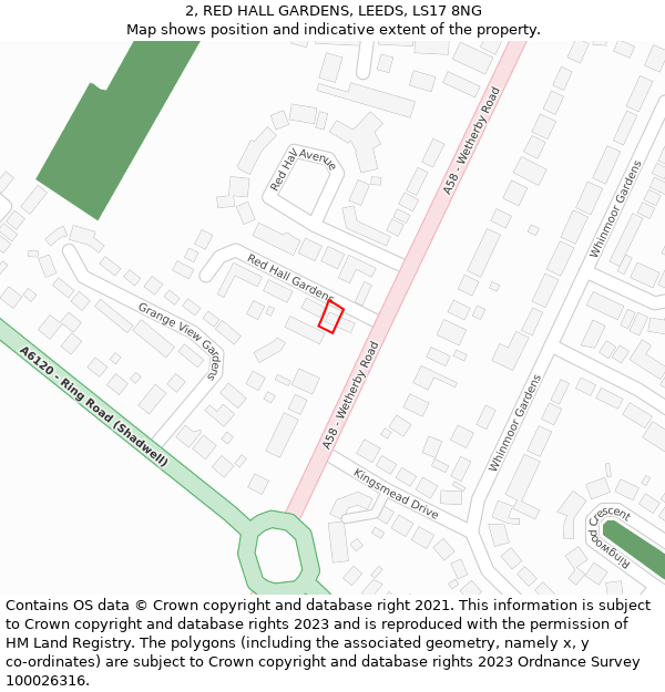 2, RED HALL GARDENS, LEEDS, LS17 8NG: Location map and indicative extent of plot