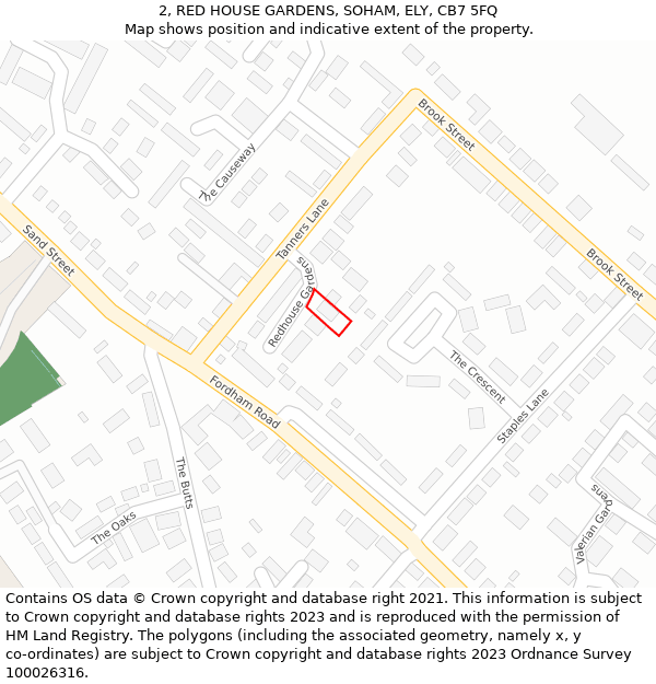 2, RED HOUSE GARDENS, SOHAM, ELY, CB7 5FQ: Location map and indicative extent of plot