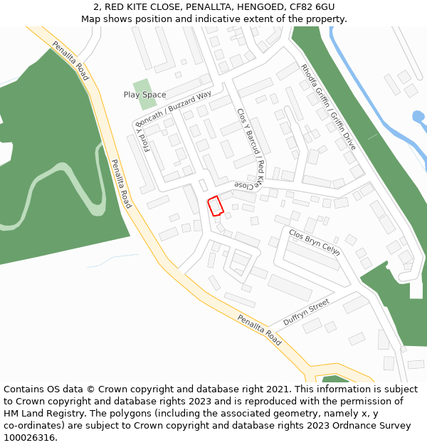 2, RED KITE CLOSE, PENALLTA, HENGOED, CF82 6GU: Location map and indicative extent of plot